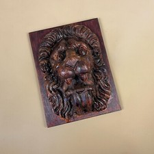 Wooden Hand Carved Lion Head Display Ornament Big Cat Hand Carved Brown Wood