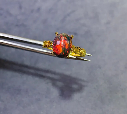 Black fire opal cocktail ring - fire,
