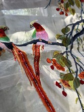 Vintage 1950s Silk Organza Chinese Hand Embroidered Fabric Panel