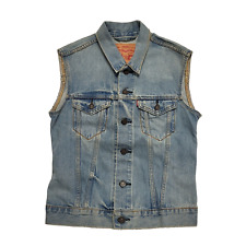 Levi's Faded Blue Button Sleeveless Denim Collared Men's Jacket uk S K975