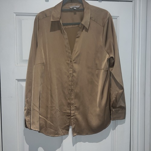 Tan brown satin shirt - tan,