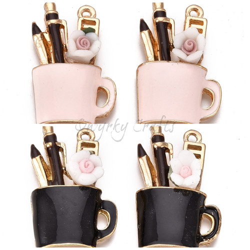 Enamel charms pencil pot pen - charms,