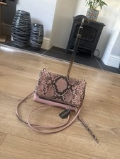 Coach Leather pink Python Snake Print Fold Over Sling Bag Crossbody Bag