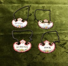 Vintage Decanter Tags Bilston Enamel Set 4