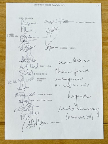 Hand signed rugby sheet - sheet,