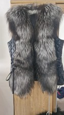 Real Leather & Silver Fox Fur Gilet Size 12/14