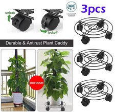 3 x Plant Pot Stand Round Wheels Mover Trolley Heavy Duty Plate Caddy Holder