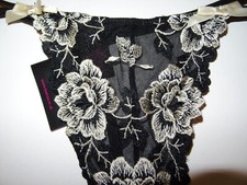 Bnwt La Senza Thong 8 10 12 14 16 Black Ivory Embroidered Floral Design