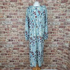 Zara Midi Dress Size Medium Light Blue Floral Long Sleeve Frill Flare