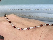 9ct Gold Garnet & Diamond  Tennis  Bracelet, 7.5”long, 6.2g, Hallmarked !