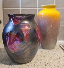 2 Poole Pottery Vases Galaxy Lava Glaze 16.5cm and Yellow Gradient Vase 21cm