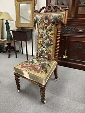 Carved Solid Oak Barley Twist Prie Dieu Nursing Chair with Beaded Tapestry