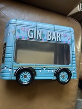 Bin  Blue Gin Bar Horse Box Empty Tin Gift Box Collectable Moving Wheels