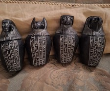 VINTAGE ANCIENT EGYPTIAN STATUE Four Canopic Jars Set Sons of Horus