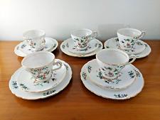 5 x Trios of Tuscan China Floral & Exotic Birds with Gilded Scalloped Edges