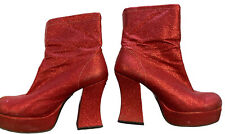 70’s Red Glitter Glam Rock Ankle Boots Size 5 ,(AB5)