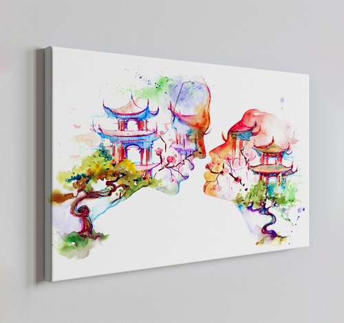 Colourful couple japan canvas - colourful,