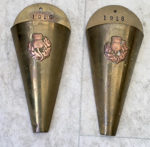 Pair wwi brass trench art - a,