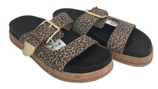 M&S Women's Sandals Size 4 Brown Mix Animal Print Suede Upper Flatform New F1