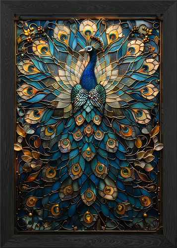 Stained glass peacock framed - glass,