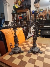 2 Antique Victorian French 271 LSF Spelter 3 Arm Candelabras Male Female Figures