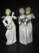 2 Nao By Lladro Figurines   -   “Angels Choir” #193 & Angel Playing Banjo #192