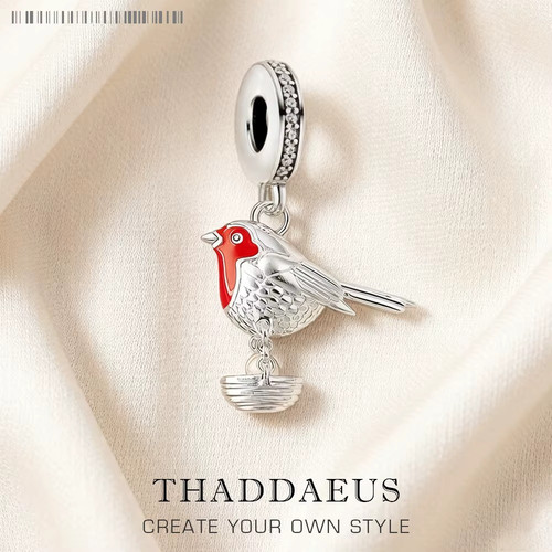 Beautiful red robin charm s925 - red,