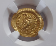 High quality NGC AU 4/5- 3/5 Theodosius II, AD 402-450 AV Tremissis.