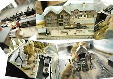 FIVE VINTAGE PHOTOS OF A MODEL RAILWAY LAYOUT WITH TUNNEL CANAL SIDINGS ref # 2 