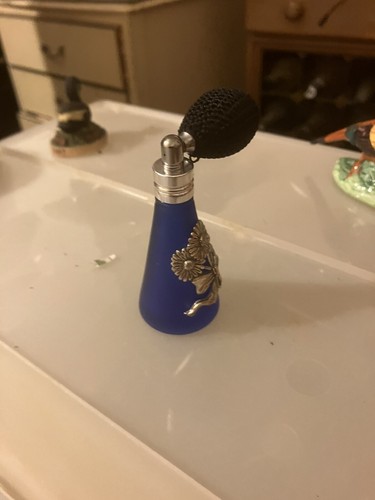 Blue glass scent bottle - glass,