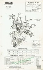 AUSTIN A40 CAR & VAN (1955-56) ZENITH 30VIG-10 CARB SERVICE BULLETIN/PARTS LIST
