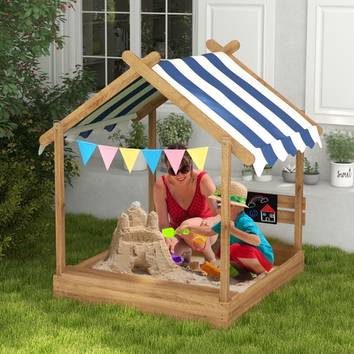 Wooden sandbox with - with, canopy