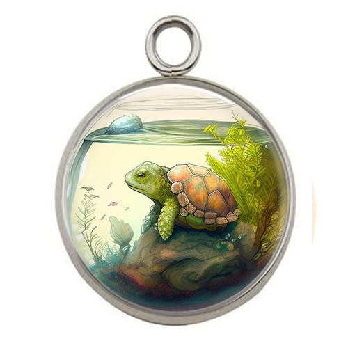 Turtle fish bowl charm - fish, pet