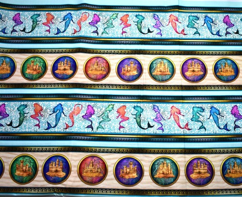 Mermaid border fabric blue - mermaid,