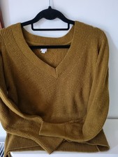 John Lewis Merino Wool Blend V Neck Cable Knit Jumper Size 18 mustard 