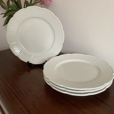Raynaud Limoges OSIER Basket Weave ~ Set of 4 White Luncheon Plates 9 1/2" 24cm