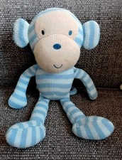 Next Knitted Blue Striped Monkey Comforter Soft Snuggle Toy Plush 