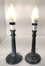 Pair Blue Hand Turned Wood Wooden Table Lamp Bedside Light Lounge See Descript