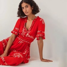 Monsoon Lenora Print Midi Dress. Red. Size Small. BNWOT. RRP £79.98.