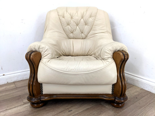 Armchair hima cream leather - armchair,