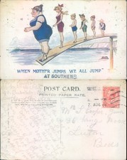 Family on diving board at Southend JB 1926 postmark Humor Beach