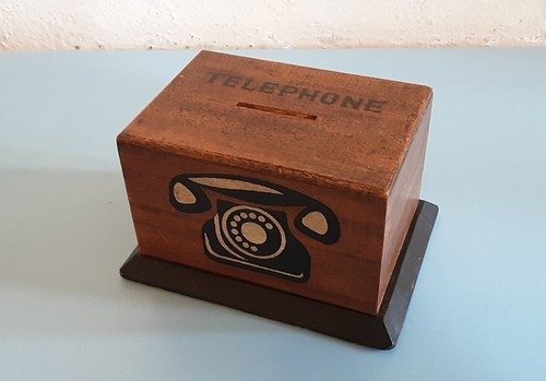 Vintage wooden telephone - vintage, money