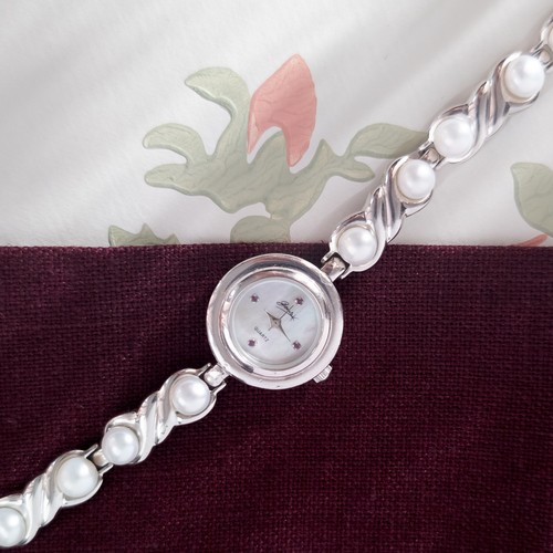 Sterling silver pearl watch - silver,