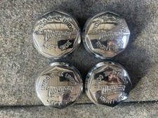 SET OF FOUR MORGAN CHROME WIRE WHEEL SPIN ON CAPS CENTRES