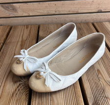 Ladies Russell Bromley White Beige Leather Pump Shoes UK Size 4 Flats Ballerinas