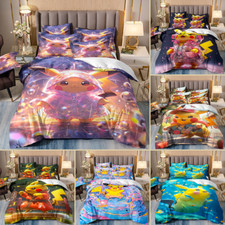 Bedding Set 3 PCS Quilt Duvet Cover Dorm Single Double King UK Pokemon Pikachu