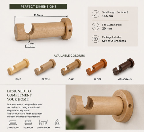 Wooden curtain pole brackets - wooden,