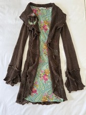 Zone Bleue Long Floral Appliqué Knit Cardigan S