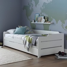 White Wooden Day Bed with Pull-Out Trundle – Single Guest Bed