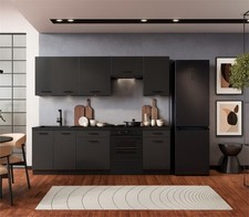 Kitchen Cabinets 7 Units Complete Kitchenette Small Set 240cm Black Grey Anika